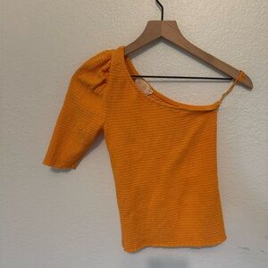 Nation LTD Tangerine Asymmetrical Short Sleeve Top